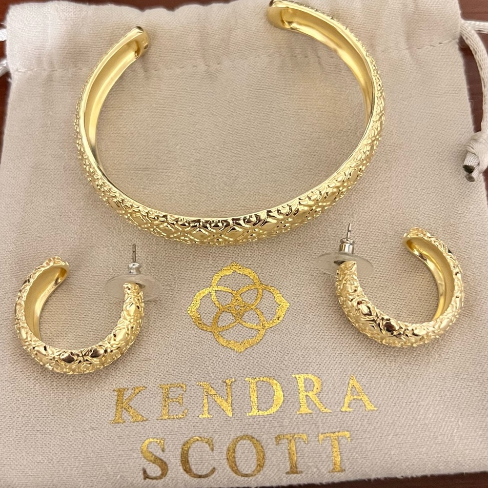 Kendra Scott - Harper - gold color - cuff bracelet and earrings NWOT